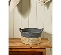 Dibor Traditional Seagrass Small Grey Stripe Indoor Storage Basket H15 x D26cm in Natural Dibor Natural S