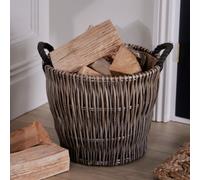 Dibor Traditional Small Round Grey Wicker Fireplace Log Storage Basket