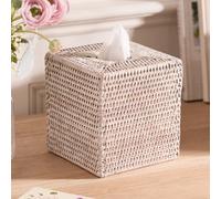 Dibor Traditional Square White Rattan Tissue Box Cover in Natural Dibor Natural