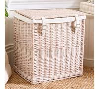 Dibor Traditional Style Large Boutique White Wash Laundry Storage Basket Hamper With Lining