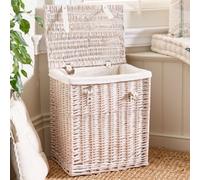 Dibor Traditional Style Medium Boutique White Wash Laundry Storage Basket Hamper With Linen