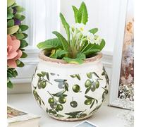 Dibor Traditional Style Round Rustic Olive Flower Pot Indoor Planter (Dia) 14Cm, (H)17Cm