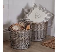 Dibor Traditional Style Set Of 2 Round Straight-Sided Wicker Fireplace Log Storage Basket