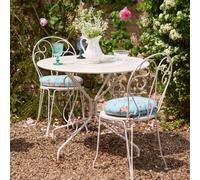 Dibor Traditional Two Person Garden Iron Bistro Table & Chairs Set with Free Seat Pads in White Dibor White