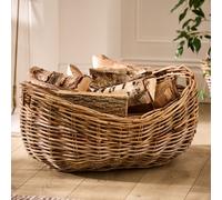 Dibor Traditional Style Wicker Boat Large Fireplace Log Storage Basket