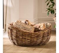 Dibor Traditional Style Wicker Boat Medium Fireplace Log Storage Basket
