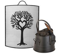 Dibor Traditional Tree Fire Screen Fireguard H67cm x W53cm with Black Coal Bucket with Shovel Dibor Black