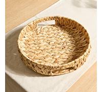 Dibor Traditional Water Hyacinth Medium Round Serving Tray with Handles in Natural Dibor Natural