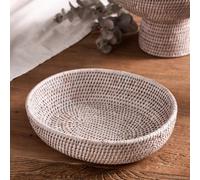 Dibor Traditional White Rattan Classic Rounded Large Kitchen Basket Dibor White