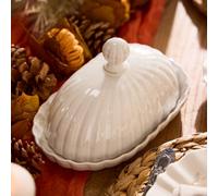 Dibor Traditional White Scalloped Kitchen Storage Butter Dish H12.5 X W15.3Cm