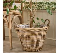 Dibor Traditional Wicker Round Large Lined Basket With Handles H35 X L17 X W41Cm