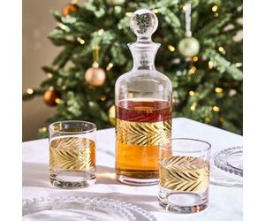 Dibor Traditional Wine Decanter Christmas Glassware Whisky Decanter 1.5L With Two Embossed Tumblers 400Ml