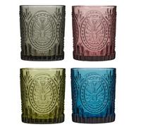 Dibor Tumbler Glasses Set of 4 Vintage Style Glassware Set Embossed Dishwasher Safe Glass Tumblers Alfresco Dining G&T Cocktail Wine Tumbler Water Drinking Glass Set (Tumblers)