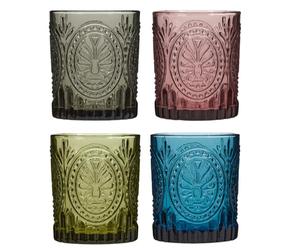 Dibor Tumbler Glasses Set of 4 Vintage Style Glassware Set Embossed Dishwasher Safe Glass Tumblers Alfresco Dining G&T Cocktail Wine Tumbler Water Drinking Glass Set (Tumblers)