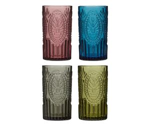 Dibor Tumbler Glasses Set of 4 Vintage Style Glassware Set Embossed Dishwasher Safe Glass Tumblers Alfresco Dining G&T Cocktail Wine Tumbler Water Drinking Glass Set (Highball Tumblers)