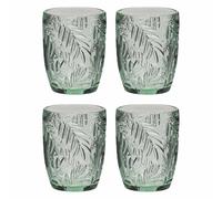 Dibor Tumblers Set of 4 Palm Leaf Embossed Green Glassware Set | Dishwasher Safe, Embossed