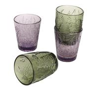 Dibor Tumblers Set of 4 Purple Lavender & Green Fern Embossed Alfresco Drinking Glasses 260ml (BP79+BP67)