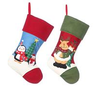 Dibor Two Novelty Festive Quilted Penguin Reindeer Sock Stocking Pair