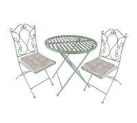 Dibor Vintage Green 3 Piece Outdoor Garden Furniture Dining Table & Chair Folding Bistro Set with Free Set of 2 Grey Box Cushions | Size: Large Dibor Green Large