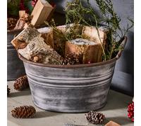 Dibor Vintage Grey Galvanised Trough Bucket Indoor Outdoor Garden Planter H24.5 x W38 x D28cm | Size: Medium Dibor Grey M