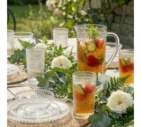 Dibor Vintage Luxury Embossed Glass Pitcher Jug With Set Of 4 Highball Tumblers Wedding Decor