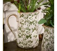 Dibor Vintage Irina Large Green Botanical Home Decor Pitcher Jug H23 x W20cm in Cream Dibor Cream Large