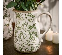 Dibor Vintage Irina Small Green Botanical Home Decor Pitcher Jug H18 x W16cm in Cream Dibor Cream Small