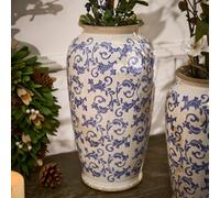 Dibor Vintage Solene Blue Large Botanical Flower Urn Vase H37 x Dia19cm in Cream Dibor Cream Large