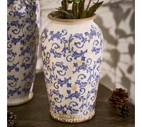 Dibor Vintage Solene Blue Small Botanical Flower Urn Vase H29 x Dia16cm in Cream Dibor Cream Small