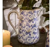 Dibor Vintage Solene Large Blue Botanical Home Decor Pitcher Jug H23 x W20cm in Cream Dibor Cream Large