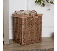 Dibor Vintage Rectangular Wicker Indoor Storage Basket With Hessian Lining