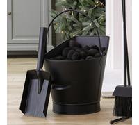 Dibor Vintage Style Black Fireplace Storage Fireside Kindling Coal Scuttle Bucket with Folding Handle & Scoop Dibor Black