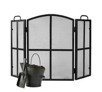 Dibor Vintage Style Blacksmith 3-Fold Fire Screen Fire Guard H71cm x W102cm with Fireplace Coal Bucket with Shovel in Black Dibor Black