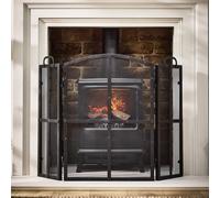 Dibor Vintage Style Blacksmith 3-Fold Fireplace Guard Fire Screen Guard with Rivets H71cm x W102cm in Black Dibor Black