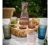 Dibor Vintage Style Carafe And Six Tumblers Set In Woven Holder