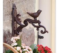 Dibor Cast Iron Ornate Scrolled Bird Topped Garden Basket Wall Bracket in Brown | Size: 1 Pack Dibor Brown 1 Pack