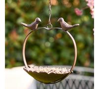 Dibor Vintage Style Cast Iron Hanging Heart Bird Dish Sunflower Garden Bird Feeder Seed Nut Mealworm Bird Feeding Station Tray