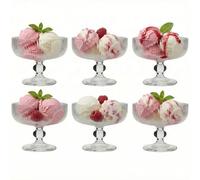 Dibor Vintage Style Dessert Bowls Bevelled Glass Bowl Set Footed Ice Cream Sundae Glasses Alfresco Dining Afternoon Tea Footed Bowl Set (6)