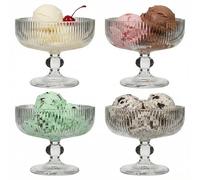 Dibor Vintage Style Dessert Bowls Bevelled Glass Bowl Set Footed Ice Cream Sundae Glasses Alfresco Dining Afternoon Tea Footed Bowl Set (4)