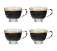 Dibor Vintage Style Glass Mugs Embossed Footed Teacup Style Glass Cups for Tea/Coffee/Hot Chocolate Baroque Bevelled Base Tea & Coffee Glasses with Handles (4)