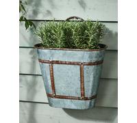 Dibor Vintage Style Grey Garden Planter with Handle Weathered Effect Galvanised Trough Planter Flower Pot (Dia) 39cm, (H)34cm Dibor Grey