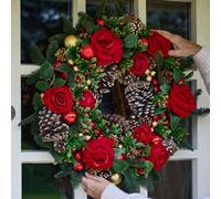 Dibor Vintage Style Headley Rose Festive Decor Autumn-Winter Wreath Front Door Christmas Wreath 52Cm