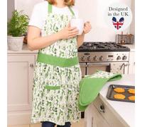 Dibor Vintage Style Leaf Print Green Adult Cooking Kitchen Apron