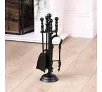 Dibor Vintage Style Matte Black 4Pc Fireside Companion Set With Ornate Finish Handles Fireplace Tool Set