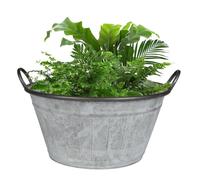 Dibor Vintage Style Plant Pot Rippled Finish Galvanised Planter with Handles Oval Shaped Galvanised Trough Planter Outdoor Flower Pot Bucket with Black Contrast Details