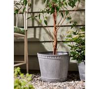 Dibor Vintage Style Rippled Grey Planter Galvanised Trough Bucket Flower Pot Embossed Round Outdoor Garden Planter (H)31cm, (Dia) 25cm Dibor Grey