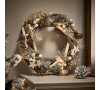 Dibor Vintage Style Silent Night Light Up Festive Decor Autumn-Winter Wreath Front Door Christmas Wreath 30Cm