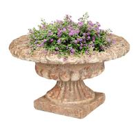 Dibor Vintage Style Urn Plant Pot Concrete Outdoor Garden Planter | Distressed Effect, Stone Effect, Classical Style, Antique Style, Garden Planter, Footed Base, Jardinere Pot