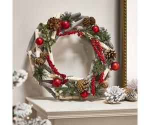 Dibor Vintage Style Woodland Berries Light Up Festive Decor Autumn-Winter Wreath Front Door Christmas Wreath 30Cm