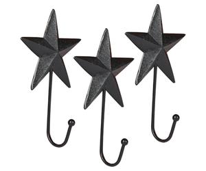 Dibor Wall Hooks Set of 3 Vintage Style Cast Iron Star Wall Peg Coat Hooks | Recycled Metal, Antique Brown, Wall Hanging, Wall Mounted